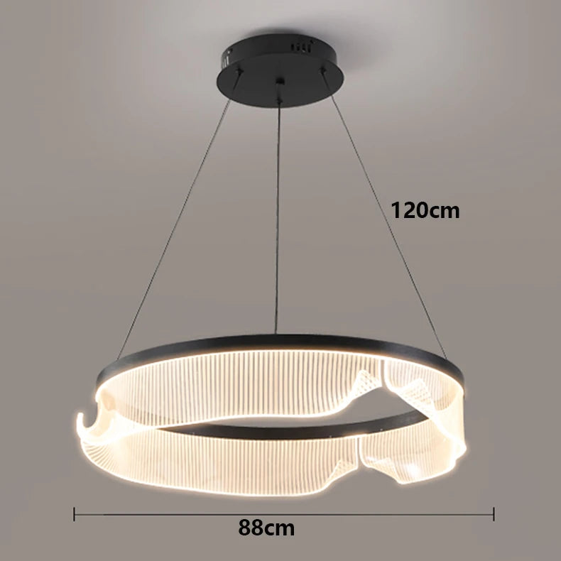 Modern pendant light with dimensions labeled on a gray background