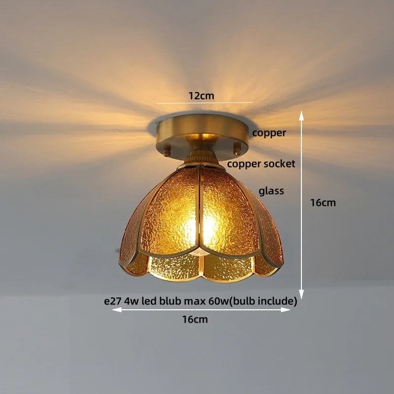 Gold ceiling light fixture with measurements on a plain background