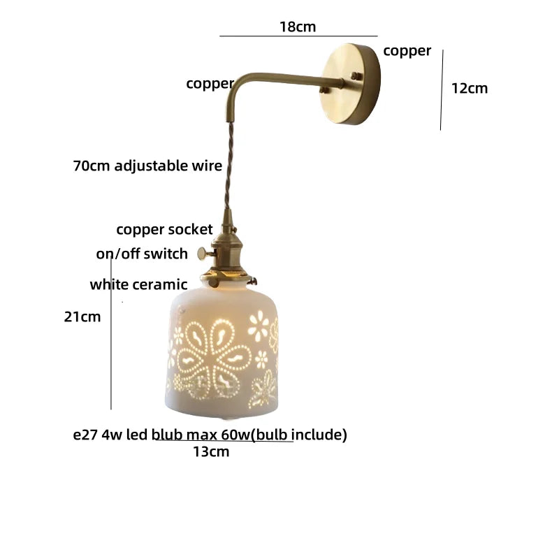 Wall lamp with measurements on a white background