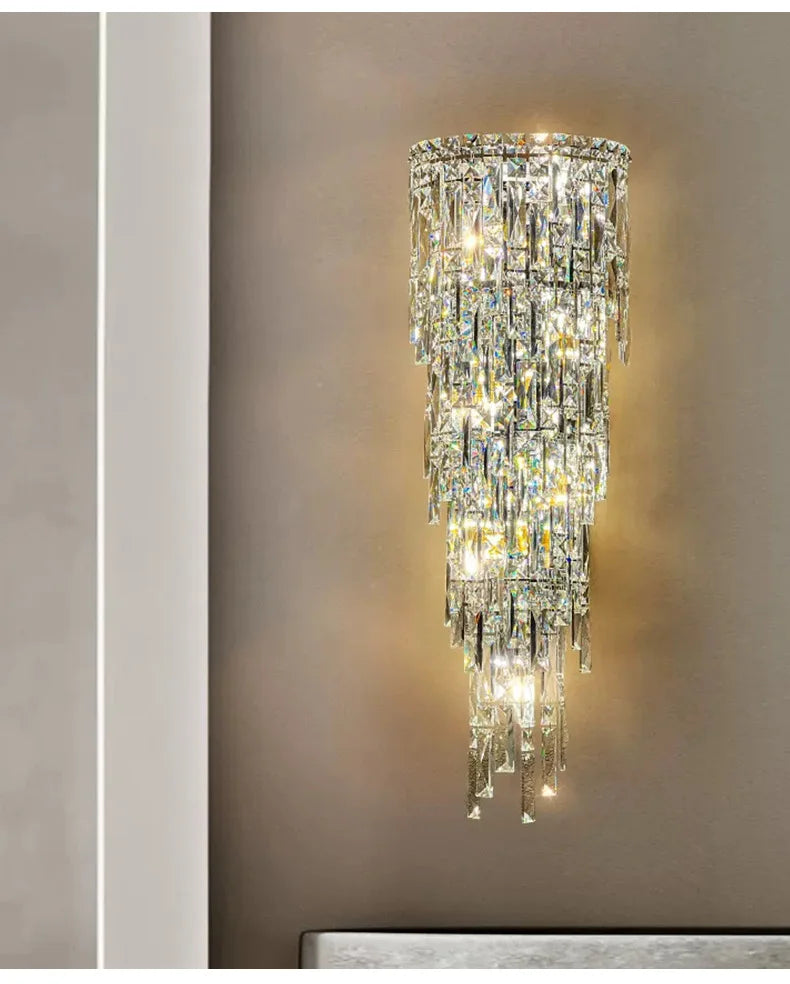 Crystal wall sconce on a neutral wall