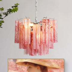 Tiered Glass Rod Chandelier with Chrome Finish and Frosted Tubes