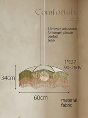 Boho Fabric Fringe Pendant Light White Umbrella Shape