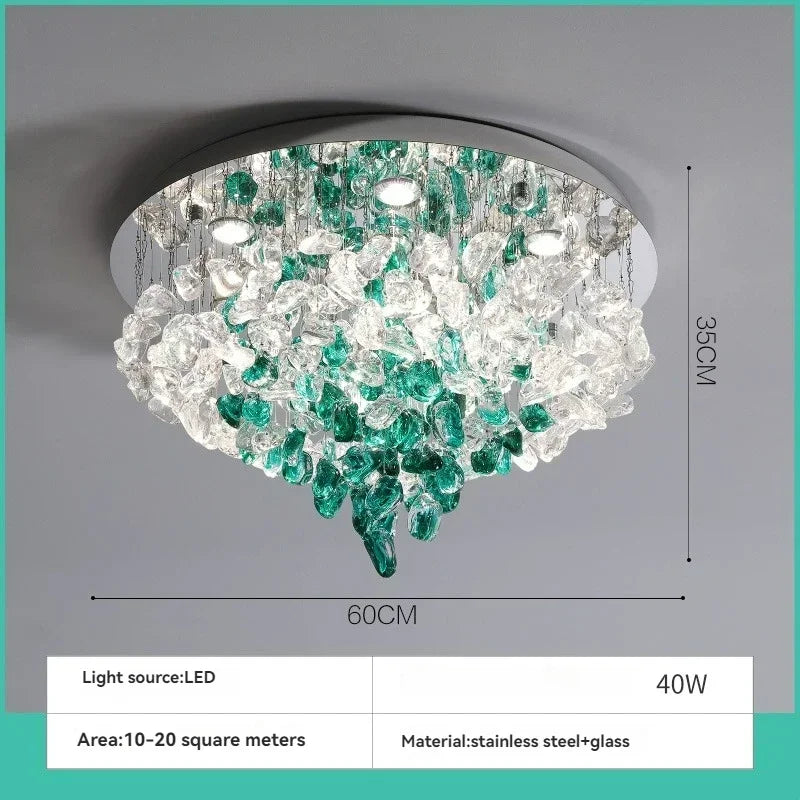 A diagram showing the dimensions of the flush mount crystal ceiling light: 60cm diameter and 35cm height.
