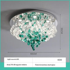 A diagram showing the dimensions of the flush mount crystal ceiling light: 60cm diameter and 35cm height.