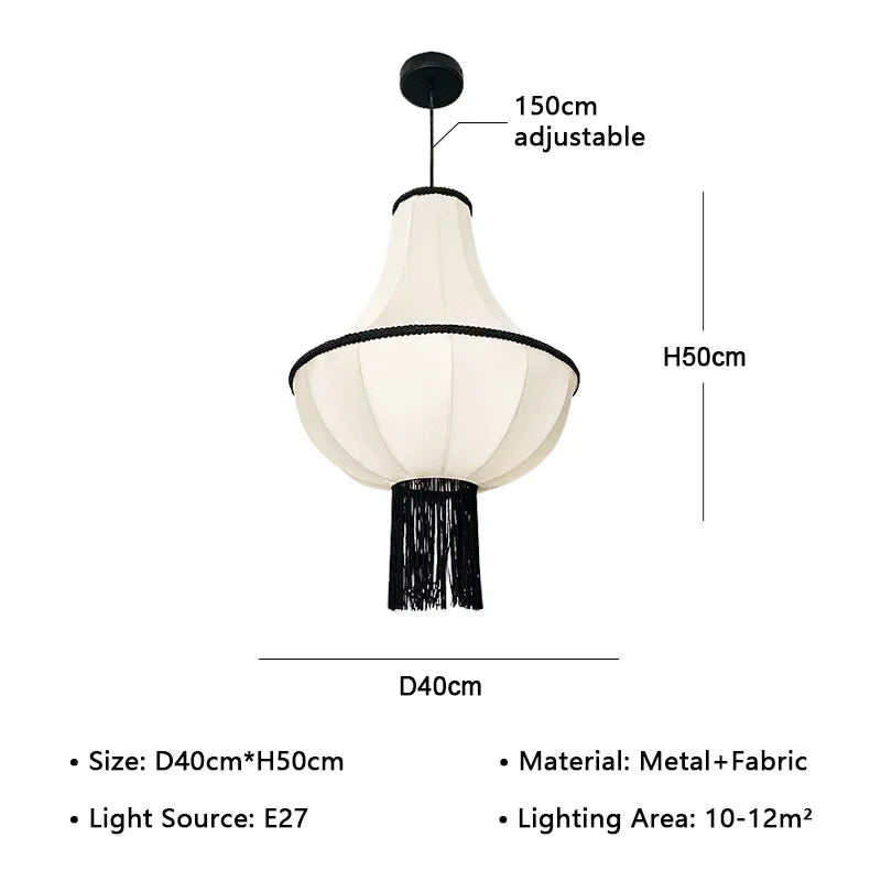 Pendant light with dimensions and specifications on a white background