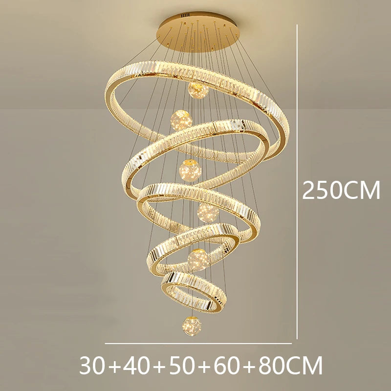 Spiral chandelier with dimensions on a neutral background
