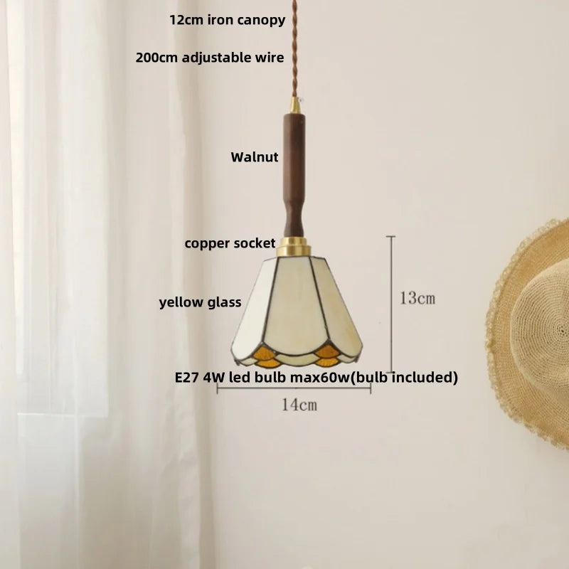 Pendant light with labeled parts on a neutral background