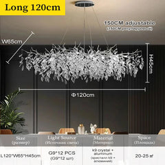 Crystal Branch Chandelier Gold and Silver Leaf Crystal Pendant Light