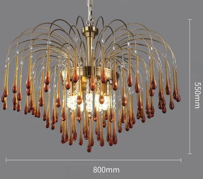 Chandelier with dimensions on a gray background