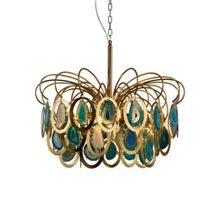 Gold Agate Slice & Metal Ring Tiered Pendant Light Fixture