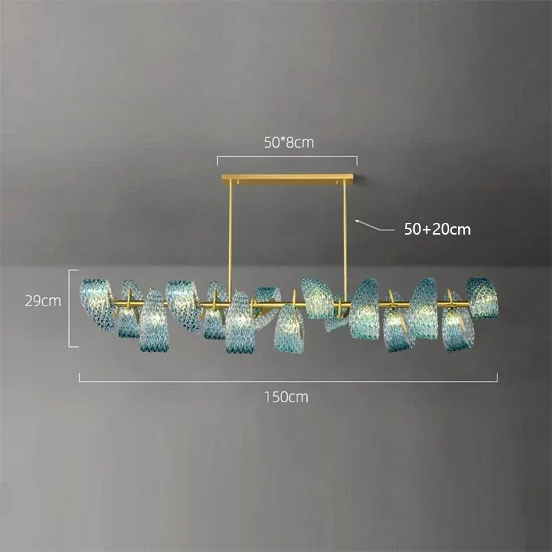 Chandelier with measurements on a gray background