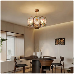 Copper Floral Acrylic Semi-Flush Chandelier with Frosted Glass Shades