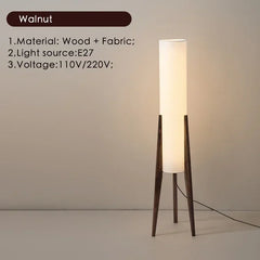 Minimalist Black Walnut Floor Lamp with Natural Linen Shade