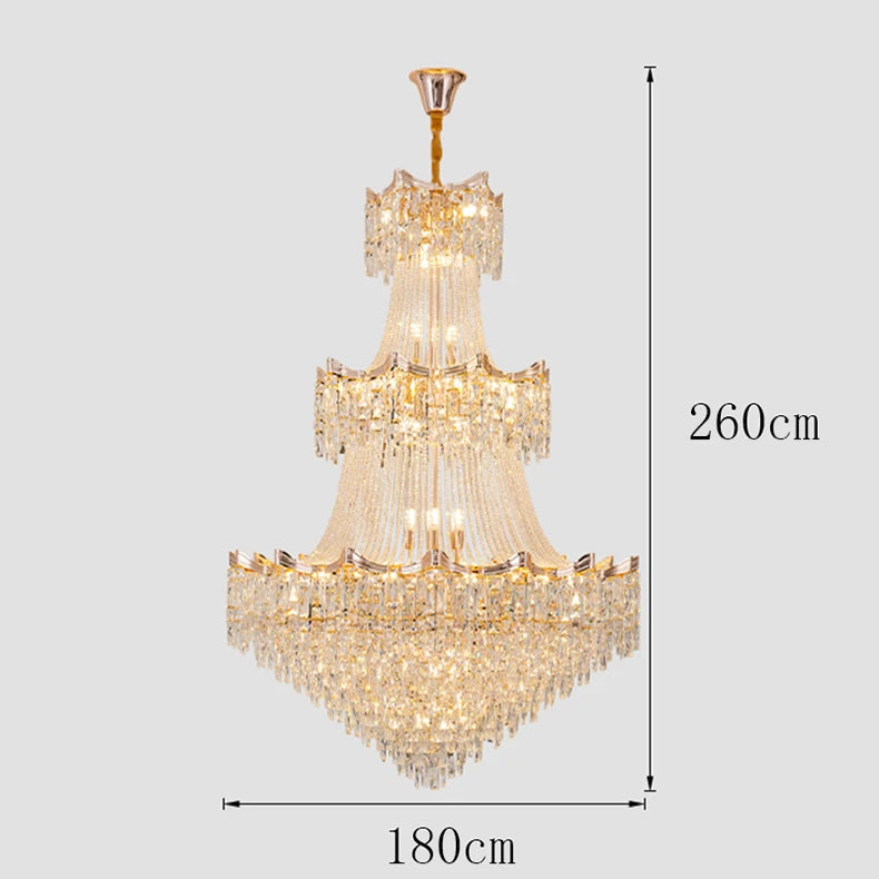 Crystal chandelier with dimensions on a light gray background