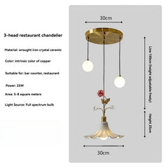 Gold Metal Chandelier with Rose Bud Accents and Frosted Glass Shades