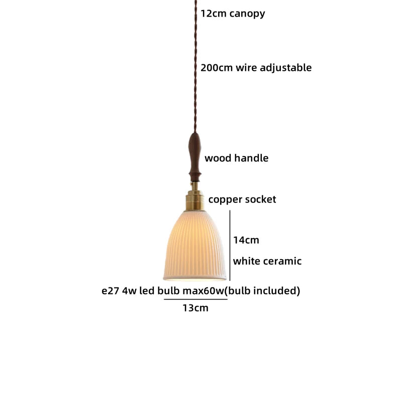 Pendant light with labeled parts on a white background