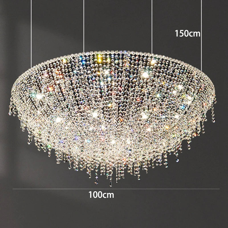 Crystal chandelier with dimensions on a dark background