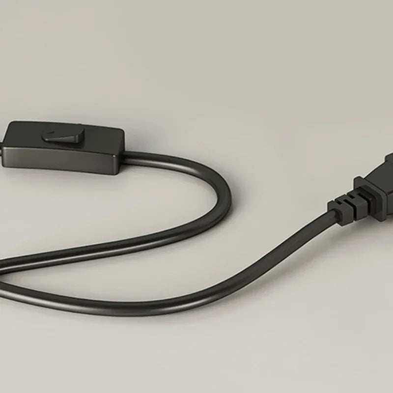 Black cable with a plug on a light gray background
