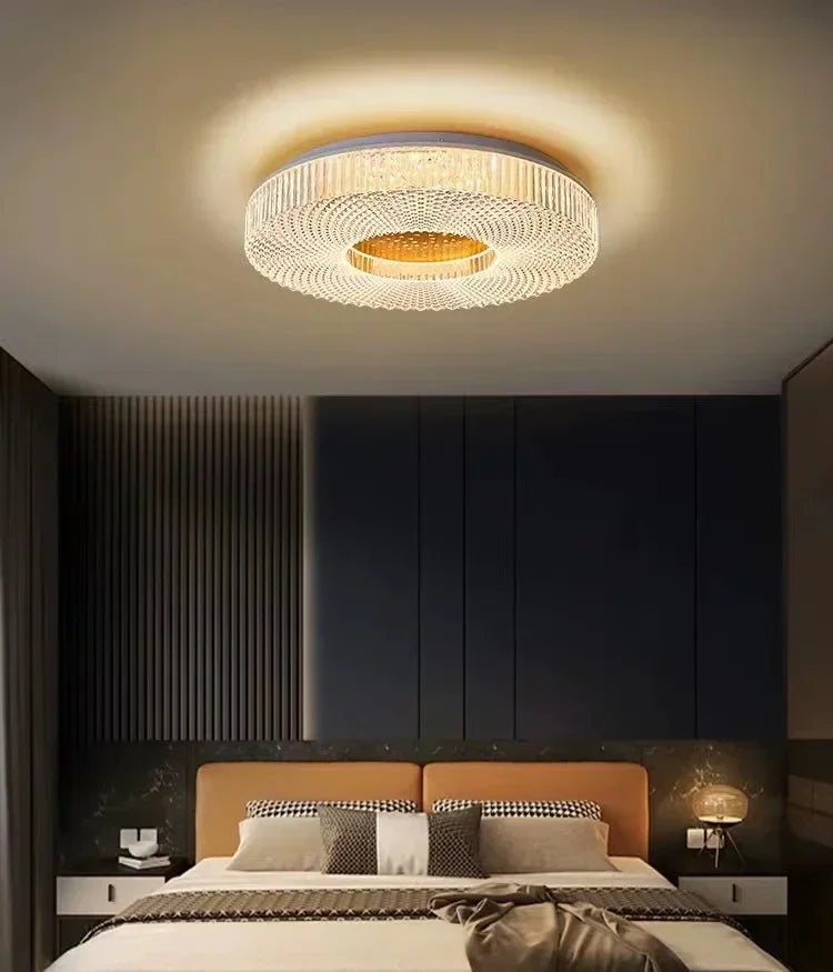 Modern bedroom with a ceiling light fixture