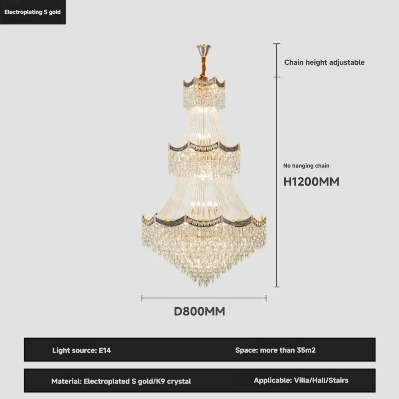 Chandelier with dimensions and specifications on a gray background