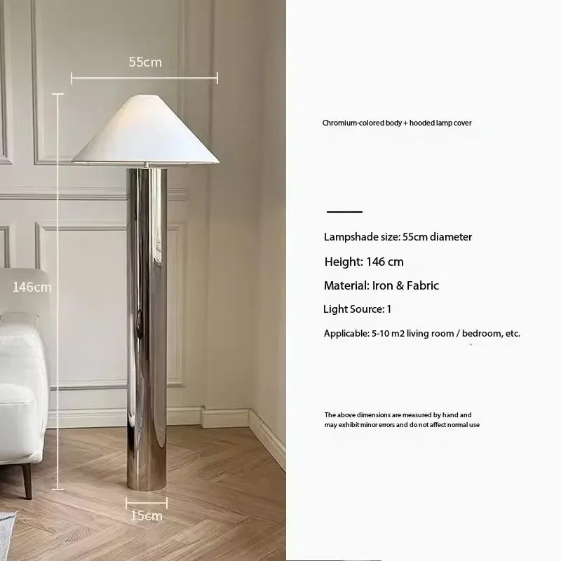 Floor lamp with dimensions and specifications on a white background