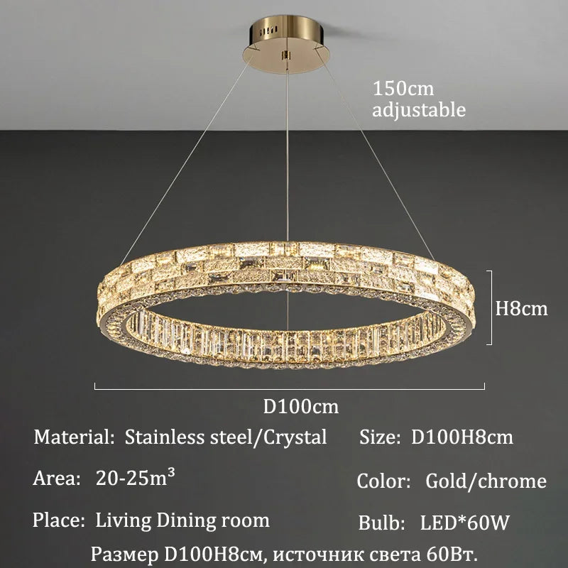 Chandelier with dimensions and specifications on a dark background