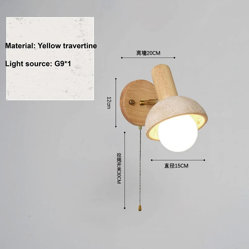 Wall-mounted light fixture with dimensions and material information on a gray background