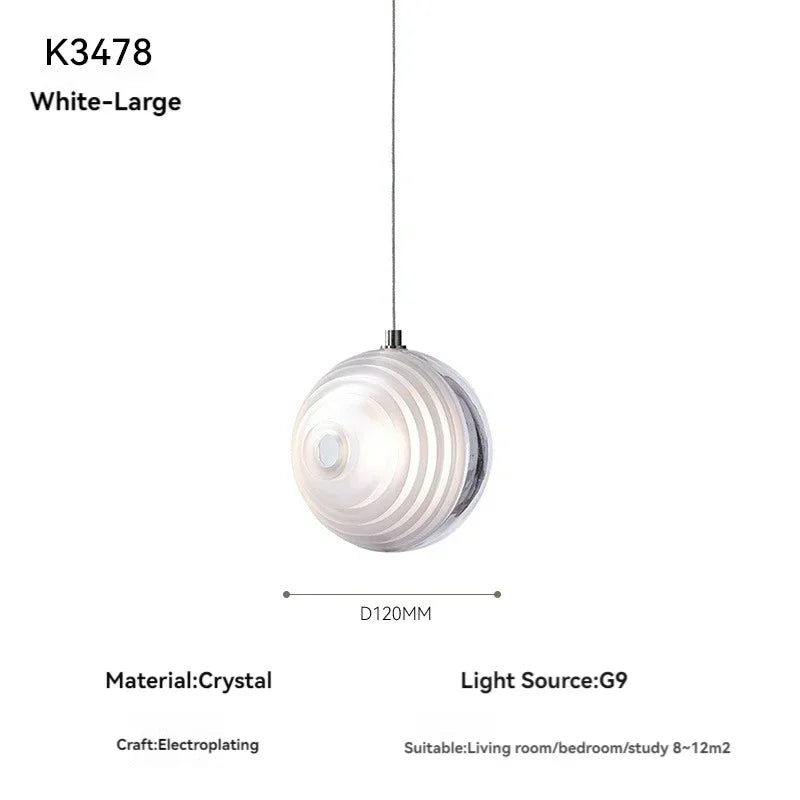 White pendant light with specifications on a white background