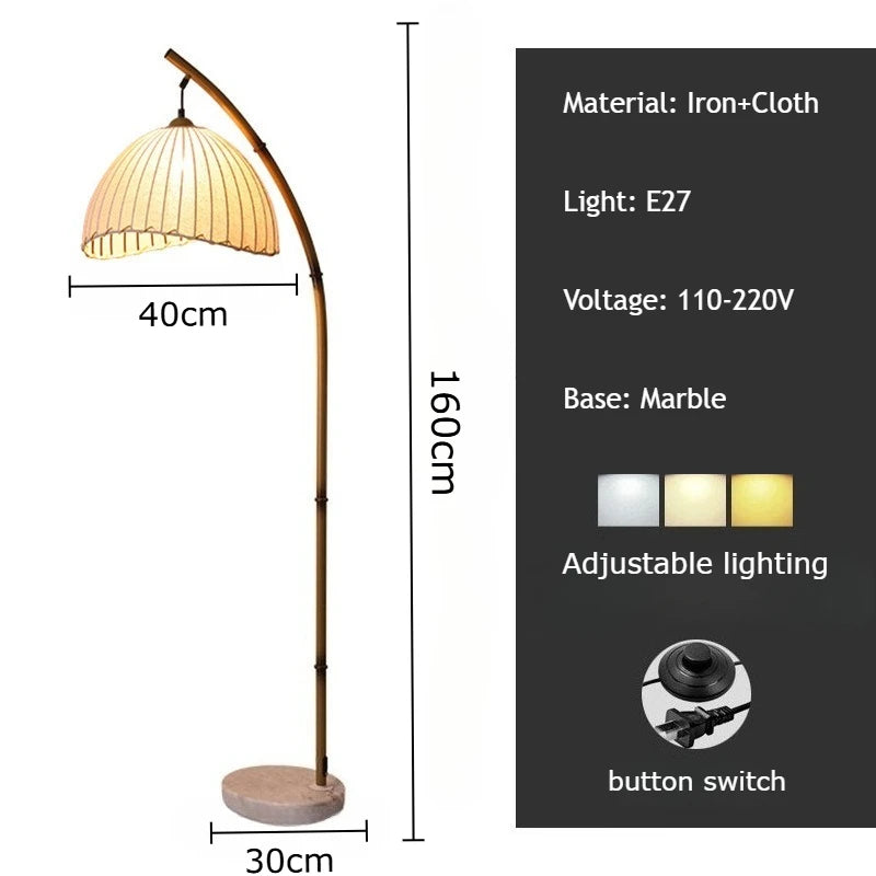 Floor lamp with dimensions and specifications on a white background