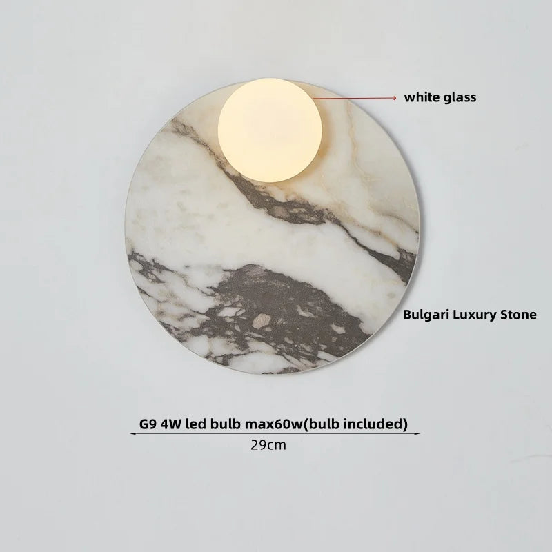 Marble-patterned wall light fixture with white glass cover on a gray background
