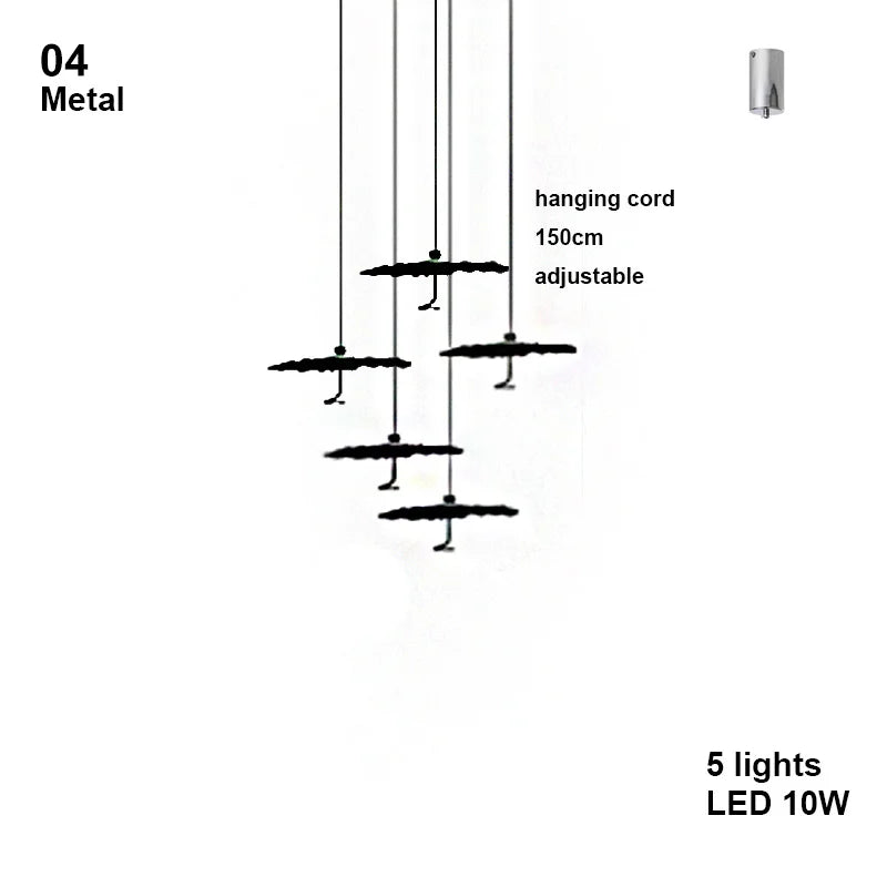 Chandelier with 5 lights, adjustable hanging cord, and LED 10W feature on a white background.