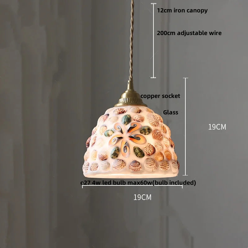Pendant light with measurements on a gray background