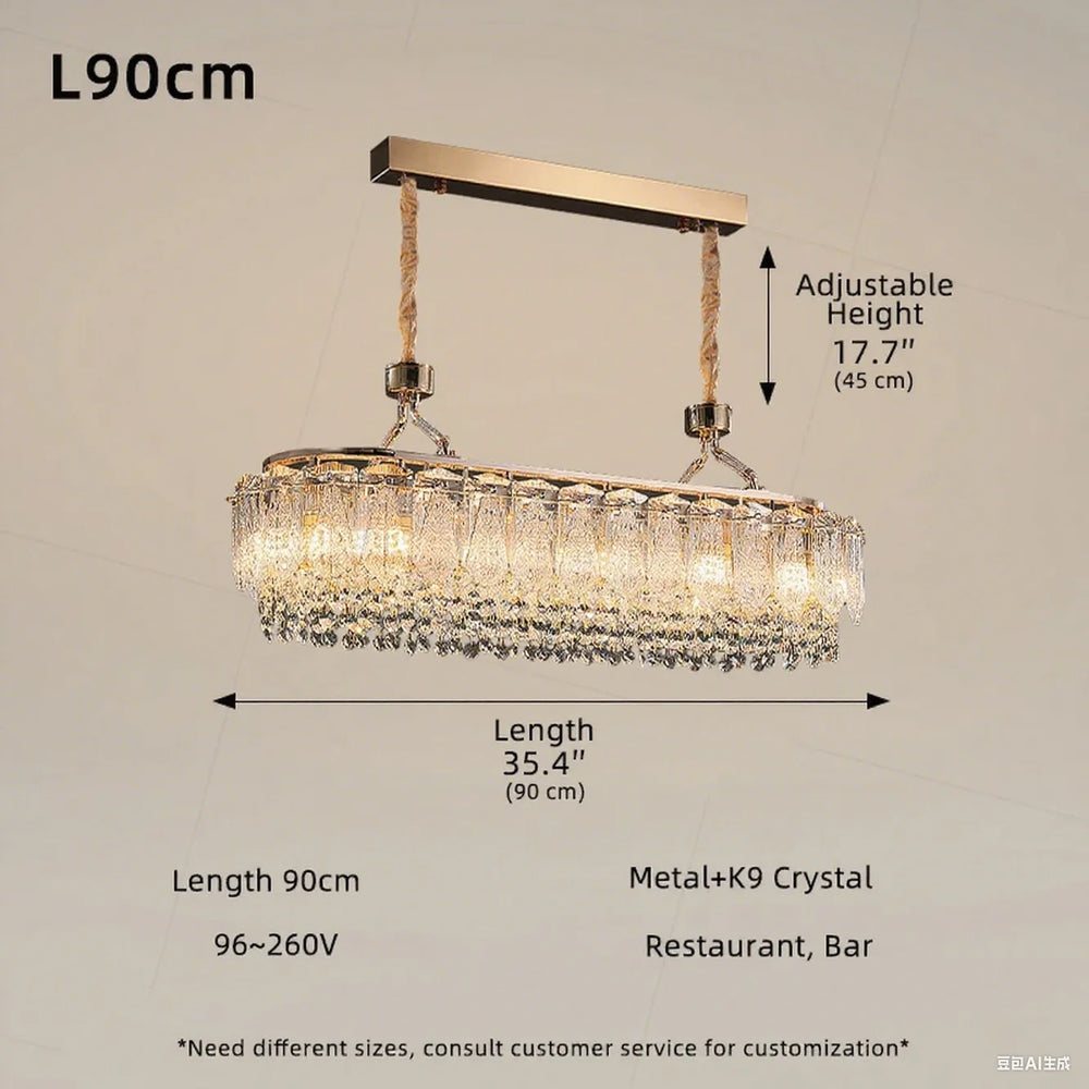 Chandelier with dimensions and specifications on a beige background