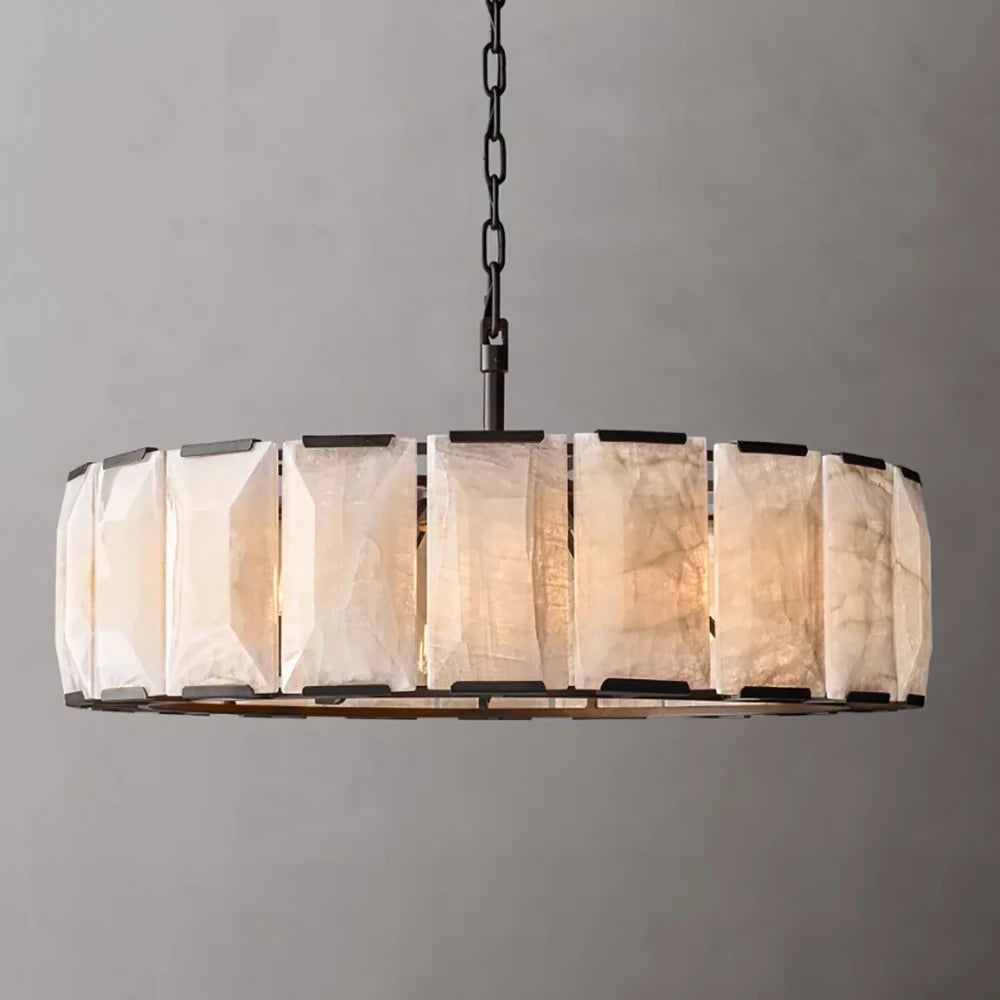 Chandelier with a textured glass shade on a gray background