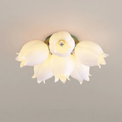 White orchid blossom flush mount ceiling light with multiple tulip-shaped shades