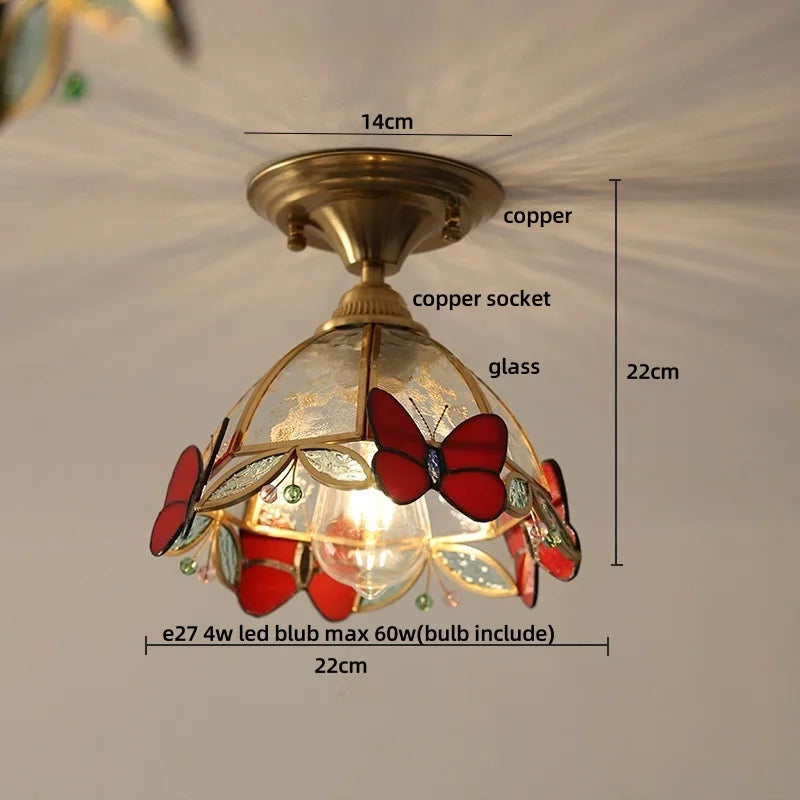 Ceiling light fixture with butterfly design and measurements on a neutral background