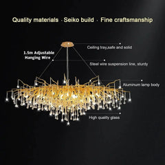 Modern Branch Crystal Chandelier with Teardrop Accents