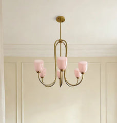 Brushed Gold Tulip Glass Chandelier Pendant Light