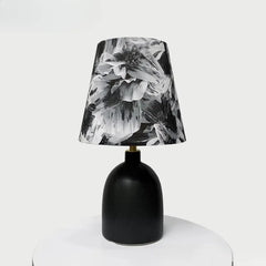 Ceramic Rose Bud Table Lamp, Frosted Bell Shade, Gold Metal Accent