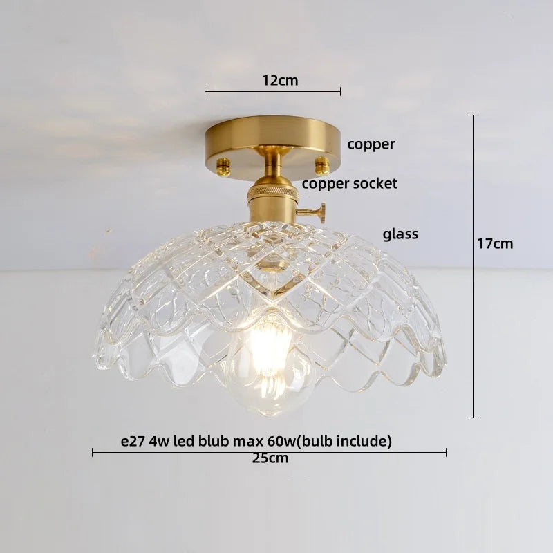 Ceiling light fixture with measurements on a white background