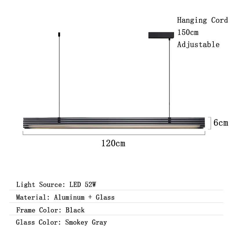 Measurement chart of a pendant light with dimensions and specifications.