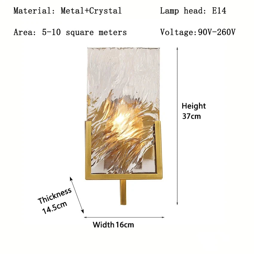 Wall lamp with dimensions and specifications on a white background