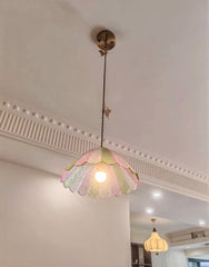 Gold Butterfly Glass Pendant Light with Multi-Color Scalloped Shade