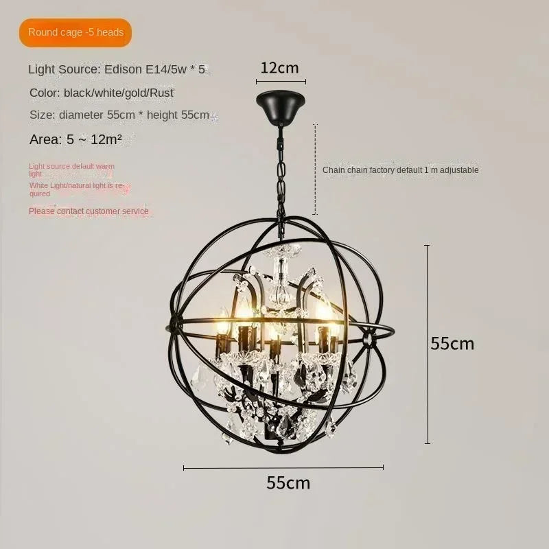 Chandelier with dimensions and specifications on a beige background