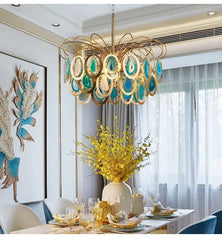 Gold Agate Slice & Metal Ring Tiered Pendant Light Fixture