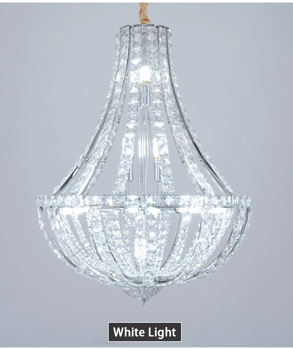 Crystal chandelier on a gray background with 'White Light' label.