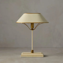 Black Cone Shade Metal Table Lamp with Gold Accents and Drum Base