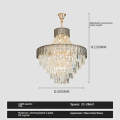 Gold Tiered Crystal Cascading Pendant Light with Blue Accents