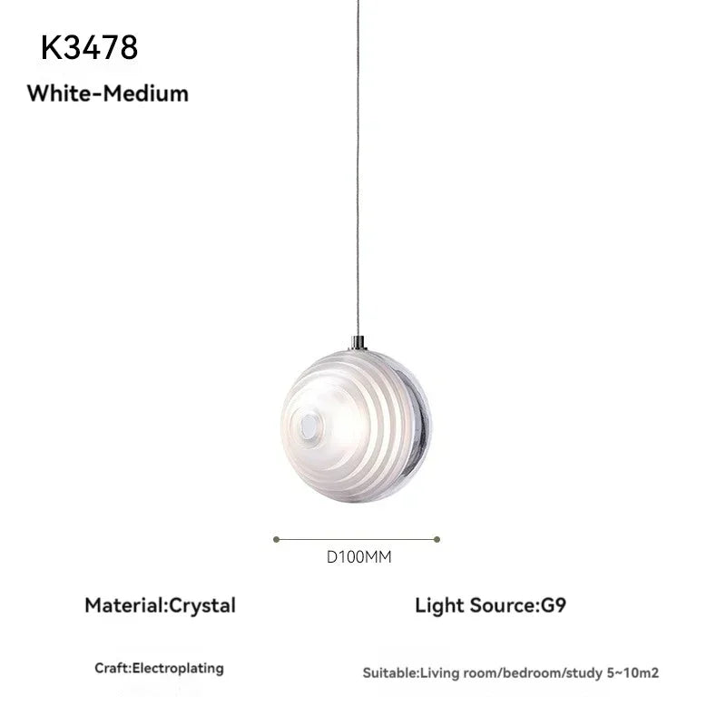 White pendant light with specifications on a white background