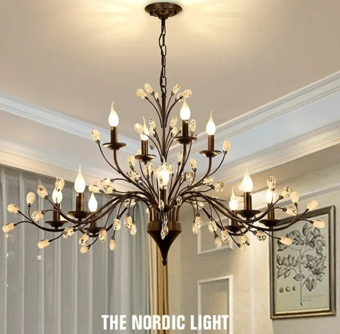 Chandelier hanging in a room with 'The Nordic Light' branding.